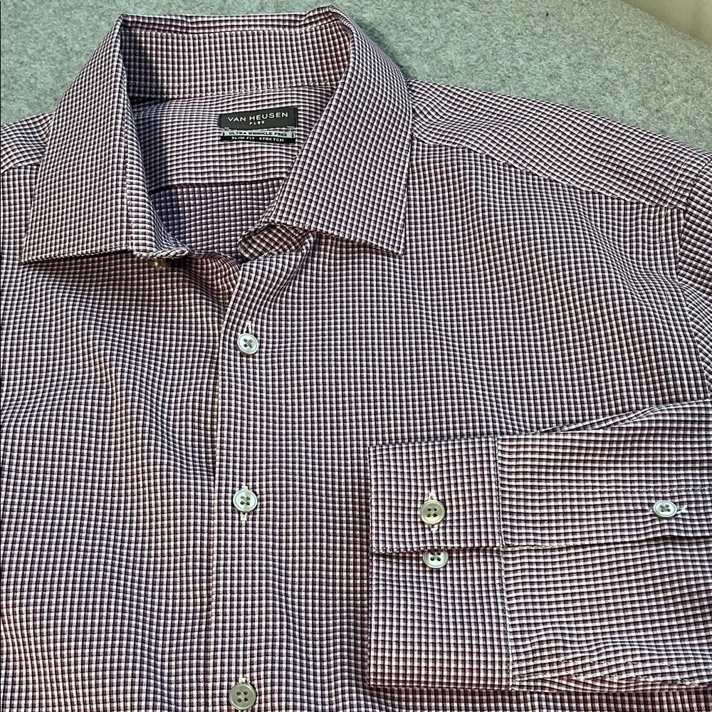 Button Front Longsleeve Shirt Mens Large Plaid Van Heusen Flex Office